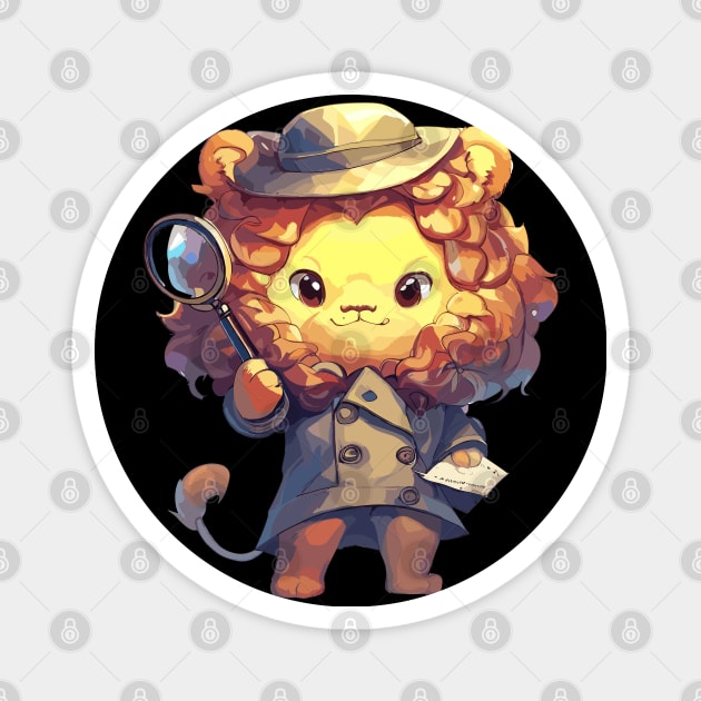 Kawaii detective lion cat Magnet by TomFrontierArt